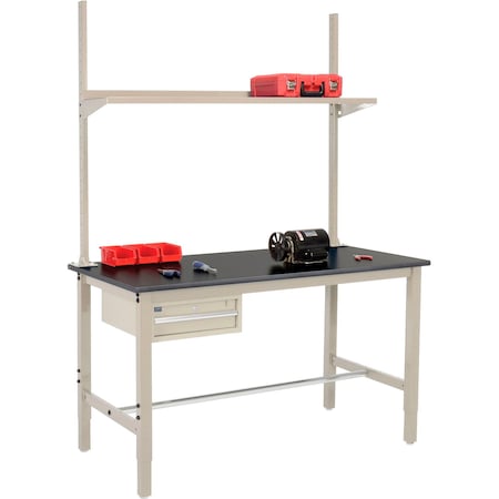 Global Industrial 60x30 Production Workbench Phenolic Safety Edge, Drawer, Upright & Shelf TN 318962TN